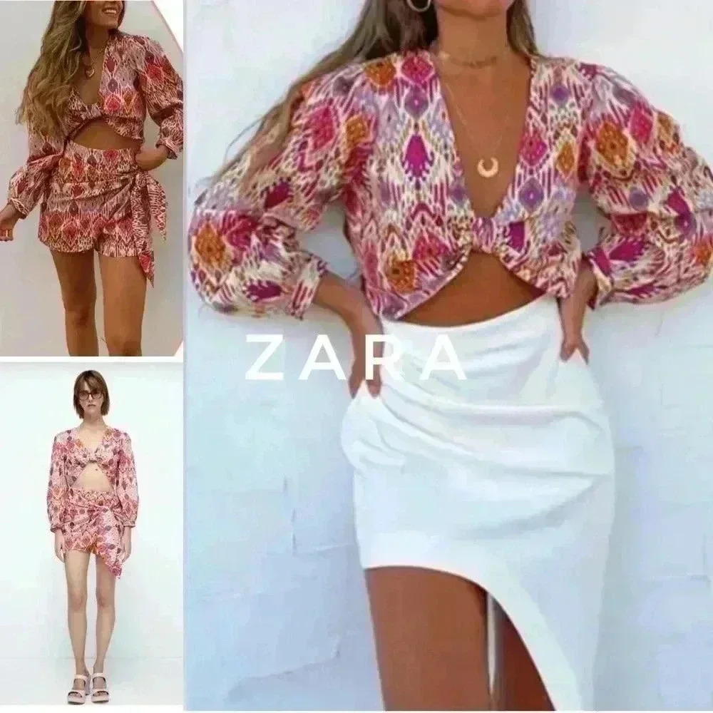 BNWOT Zara boho print  top with knot size M